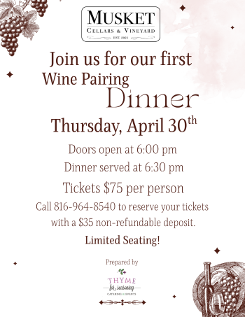 Musket Cellars & Vineyard Four-Course Dinner Flyer.